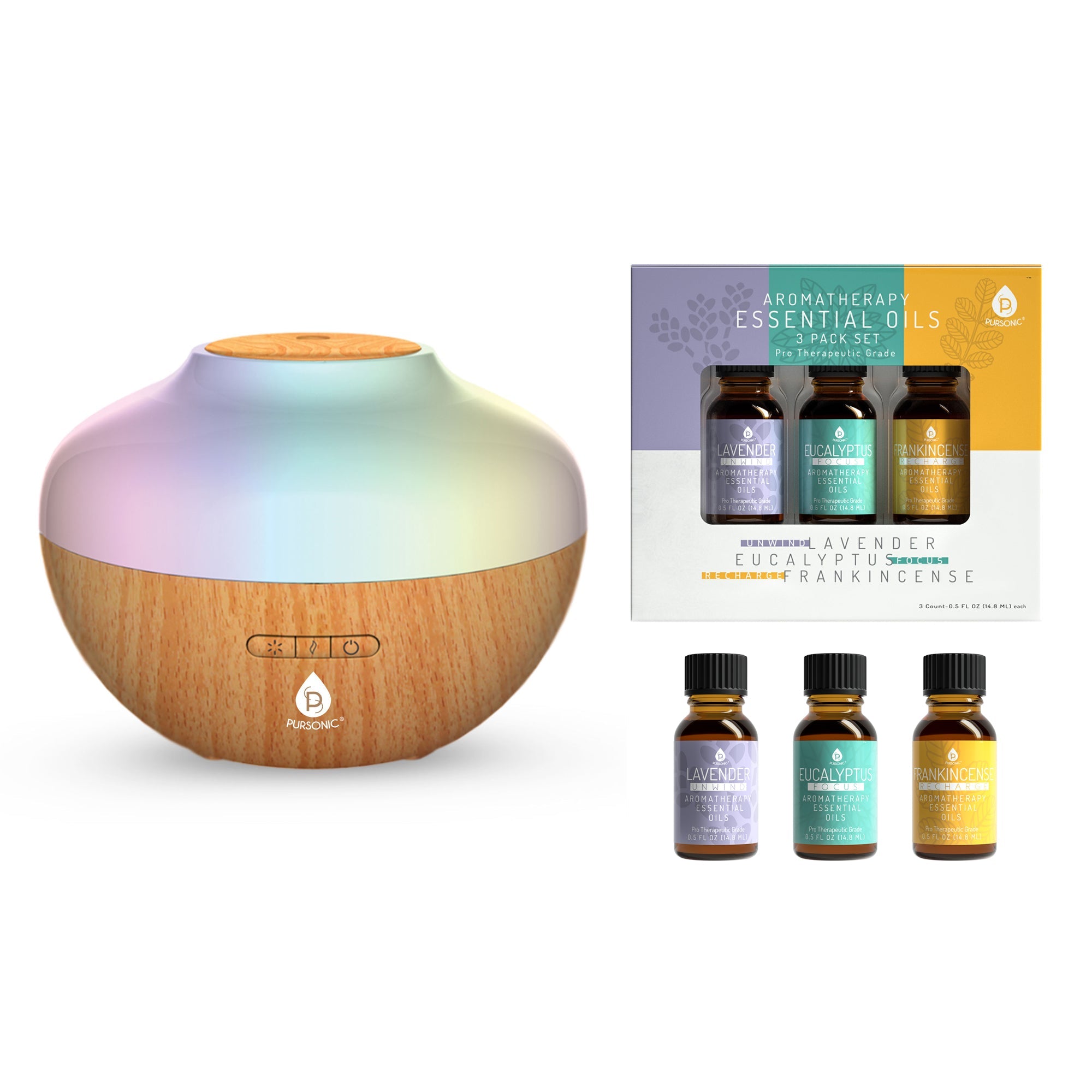 Pursonic Aromatherapy Diffuser Set - 300ml with Essential Oils