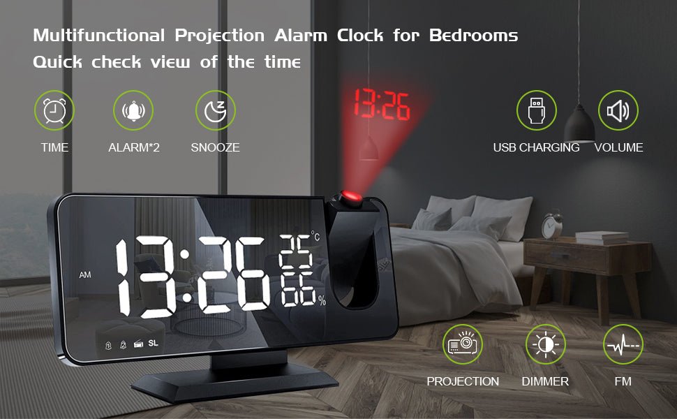 LED Projection Digital Alarm Clock Phone Charger - Comfortable home equipment