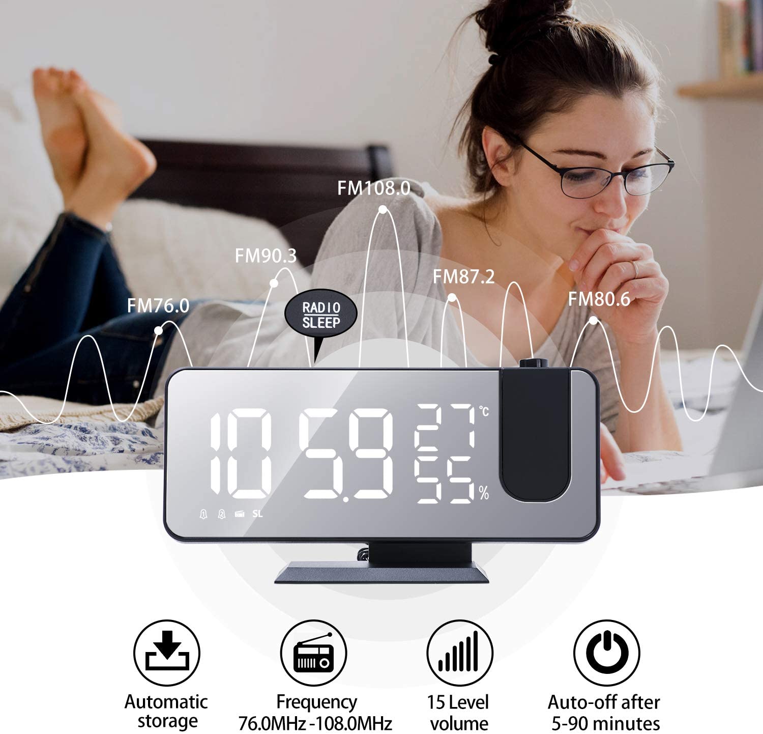 LED Projection Digital Alarm Clock Phone Charger - Comfortable home equipment