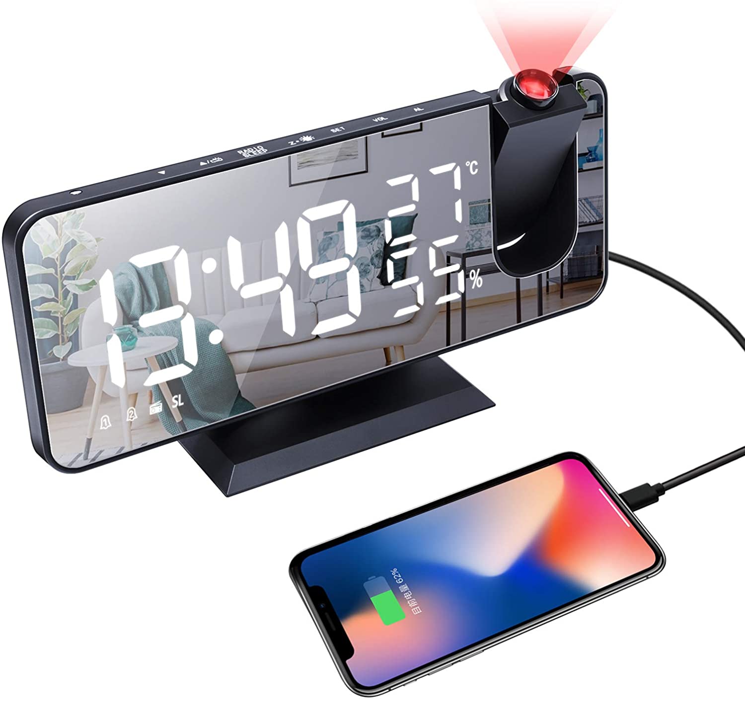 LED Projection Digital Alarm Clock Phone Charger - Comfortable home equipment