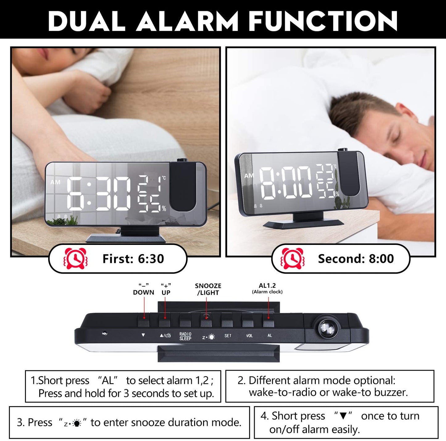 LED Projection Digital Alarm Clock Phone Charger - Comfortable home equipment