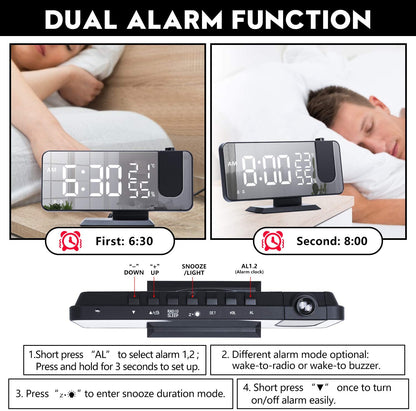 LED Projection Digital Alarm Clock Phone Charger - Comfortable home equipment