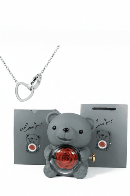 NNEOBA Eternal Rose Teddy Bear Gift Box with Necklace (Gray Silver) - Comfortable home equipment